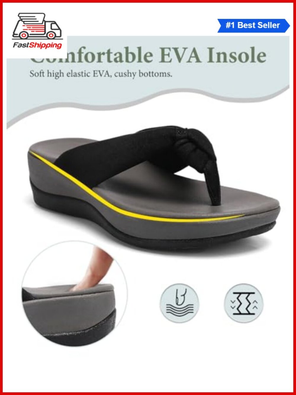 Wedge Thong Flip Flops Cushioned EVA Footbed Water Resistant Platform Sandals - Picture 2 of 6